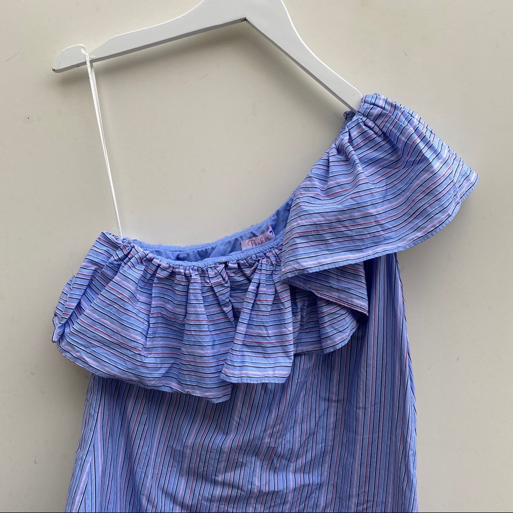 Parker | Stripe One Shoulder Ruffle Dress M - Picture 3 of 10
